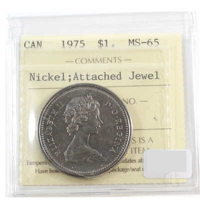 1975 Attached Jewel Canada Nickel Dollar ICCS Certified MS-65