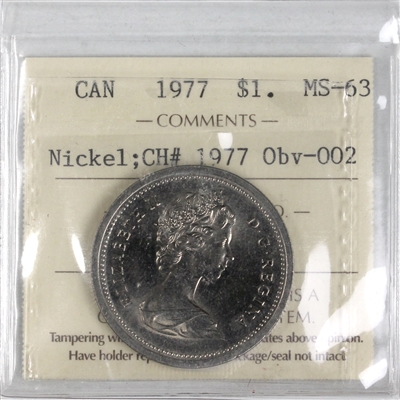 1977 Canada Nickel Dollar ICCS Certified MS-63 CH# Obv-002