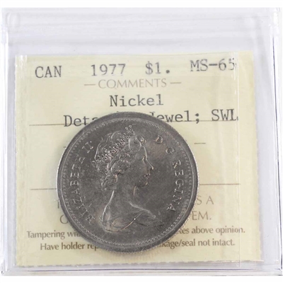 1977 SWL; Detached Jewel Canada Nickel Dollar ICCS Certified MS-65