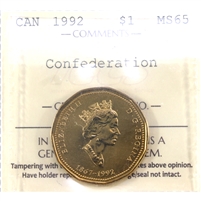 1992 Canada Confederation Dollar ICCS Certified MS-65