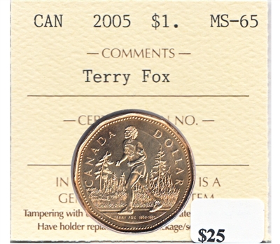 2005 Terry Fox Canada Dollar ICCS Certified MS-65