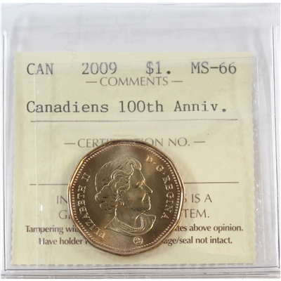 2009 Canada Montreal Canadiens 100th Ann. Dollar ICCS Certified MS-66