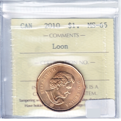 2010 Small Beads Canada Loon Dollar ICCS Certified MS-65