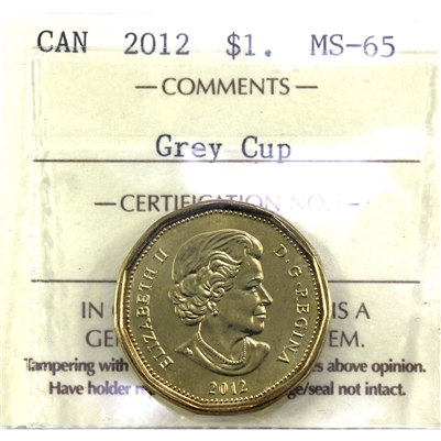 2012 Grey Cup Canada Loon Dollar ICCS Certified MS-65