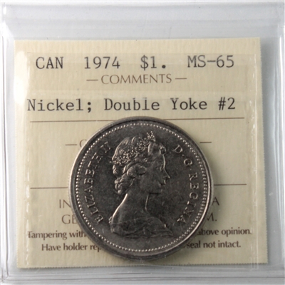 1974 Double Yoke #2 Canada Nickel Dollar ICCS Certified MS-65