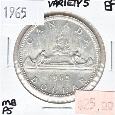1965 Medium Beads Ptd. 5 (Variety 5) Canada Dollar Extra Fine (EF-40)