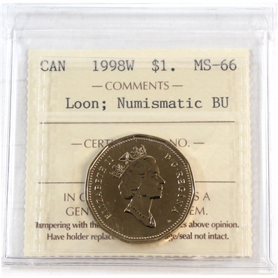 1998W Canada Loon Dollar ICCS Certified MS-66  NBU