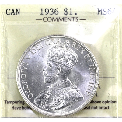 1936 Canada Dollar ICCS Certified MS-64 (XRW 344)