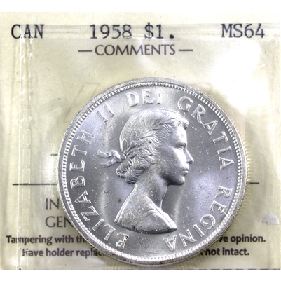 1958 Canada Dollar ICCS Certified MS-64