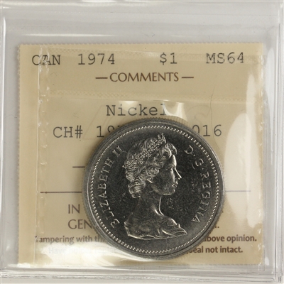 1974 Canada Nickel Dollar ICCS Certified MS-64 CH# 1974 Rev-016