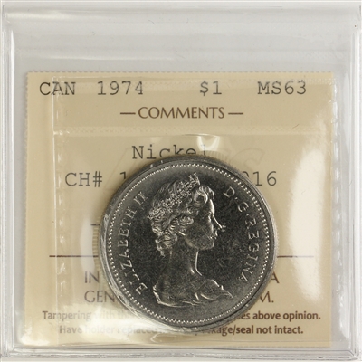 1974 Canada Nickel Dollar ICCS Certified MS-63 CH# 1974 Rev-016
