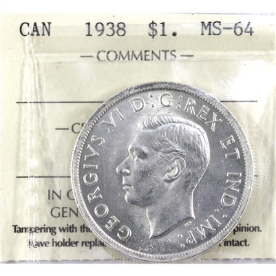 1938 Canada Dollar ICCS Certified MS-64 (XCE 484)