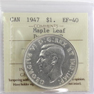 1947 Maple Leaf; Double HP Canada Dollar ICCS Certified EF-40