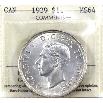 1939 Canada Dollar ICCS Certified MS-64