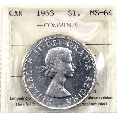 1963 Canada Dollar ICCS Certified MS-64