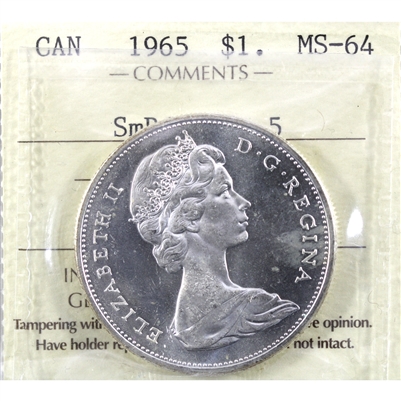 1965 Small Beads Blunt 5 (Type 2) Canada Dollar ICCS Certified MS-64 (XHK 961)