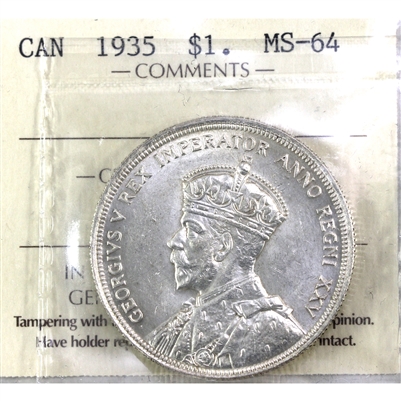 1935 Canada Dollar ICCS Certified MS-64 (XUM 308)