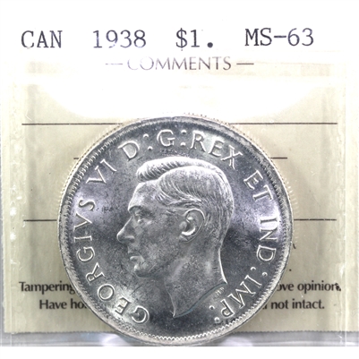 1938 Canada Dollar ICCS Certified MS-63 (XNU 036)