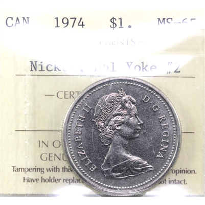 1974 Double Yoke #2 Canada Nickel Dollar ICCS MS-65