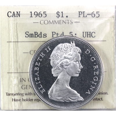 1965 Small Beads Ptd. 5 (Type 1) Canada Dollar ICCS PL-65 Ultra Heavy Cameo (XSG 620)