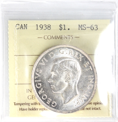 1938 Canada Dollar ICCS Certified MS-63 (XQZ 631)