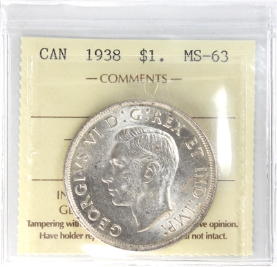 1938 Canada Dollar ICCS Certified MS-63 (XQZ 630)