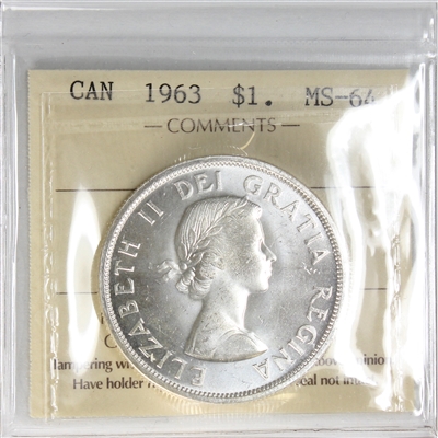 1963 Canada Dollar ICCS Certified MS-64