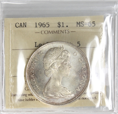 1965 Large Beads Blunt 5 (Type 3) Canada Dollar ICCS Certified MS-65 (XWF 308)