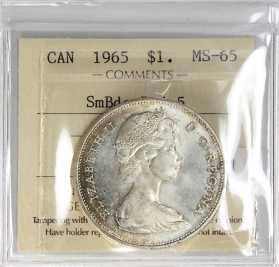 1965 Small Beads Blunt 5 (Type 2) Canada Dollar ICCS Certified MS-65 (XWF 320)