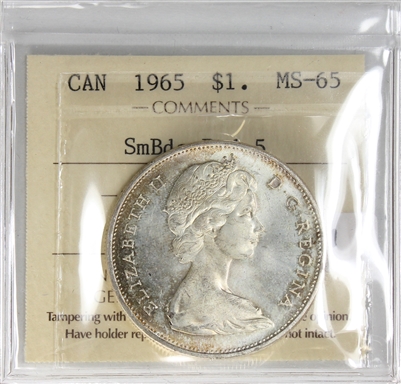 1965 Small Beads Ptd. 5 (Type 1) Canada Dollar ICCS Certified MS-65