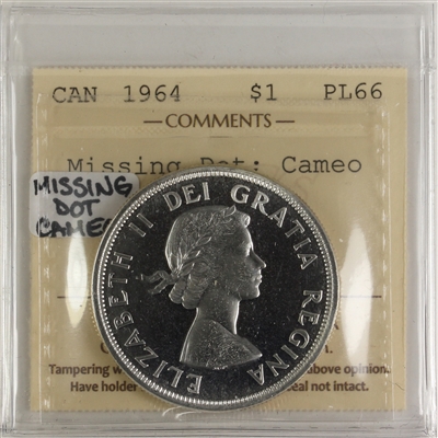 1964 Missing Dot Canada Dollar ICCS Certified PL-66 Cameo