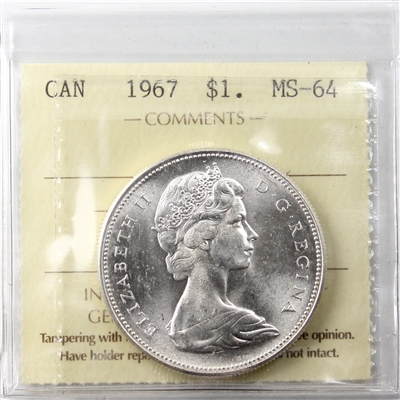 1967 Canada Dollar ICCS Certified MS-64