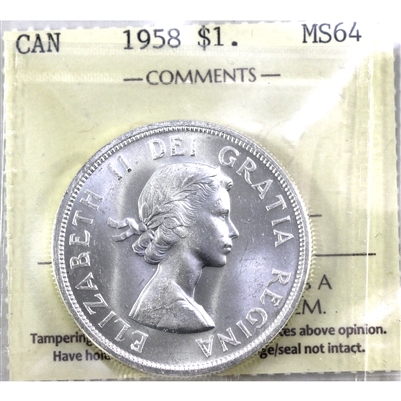 1958 Canada Dollar ICCS Certified MS-64