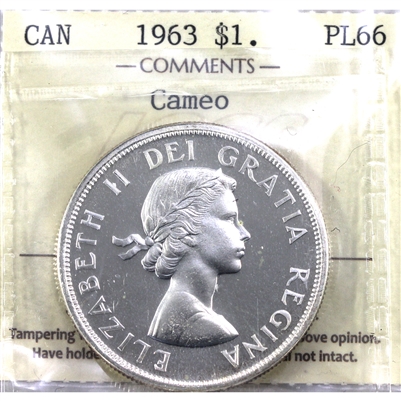 1963 Canada Dollar ICCS Certified PL-66 Cameo