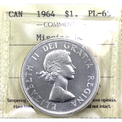 1964 Missing Dot Canada Dollar ICCS Certified PL-65