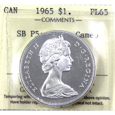 1965 Small Beads Ptd. 5 (Type 1) Canada Dollar ICCS Certified PL-65 Heavy Cameo