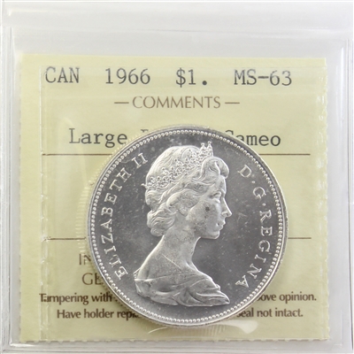 1966 Large Beads Canada Dollar ICCS Certified MS-63 Cameo
