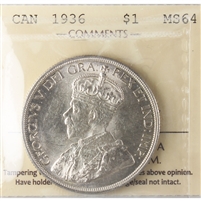 1936 Canada Dollar ICCS Certified MS-64 (XXG 030)