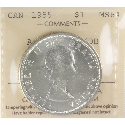 1955 Arnprior With Die Break Canada Dollar ICCS Certified MS-64 (XZD 094)