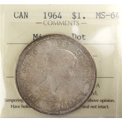 1964 Missing Dot Canada Dollar ICCS Certified MS-64 (XMV 746)