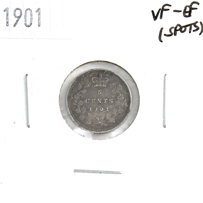 1901 Canada 5-cents VF-EF (VF-30) Scratched, toned, or impaired
