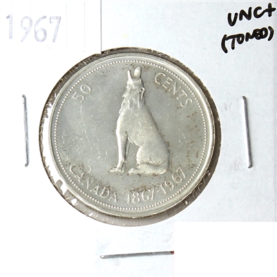 1967 Canada 50-cents UNC+ (MS-62) Scratched, toned, or impaired