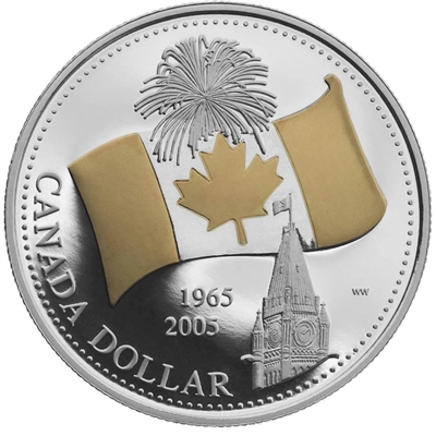 2005 Canada National Flag Gold Plated Proof Silver Dollar in Square Capsule (No Tax)