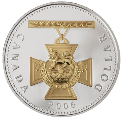 2006 Canada Victoria Cross Gold Plated Silver Dollar in square capsule (No Tax)