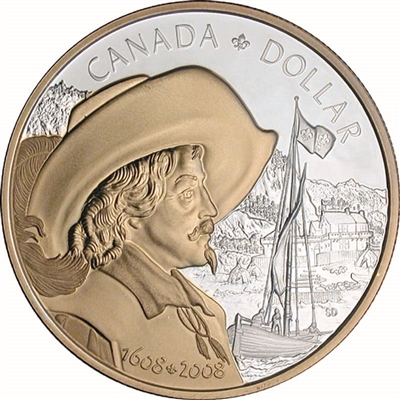 2008 Canada Gold Plated Proof Silver Dollar in Square Capsule