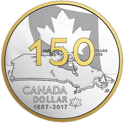 2017 Canada 150th $1 Gold Plated Proof Silver Dollar (Mint Issue, w/Capsule) No Tax