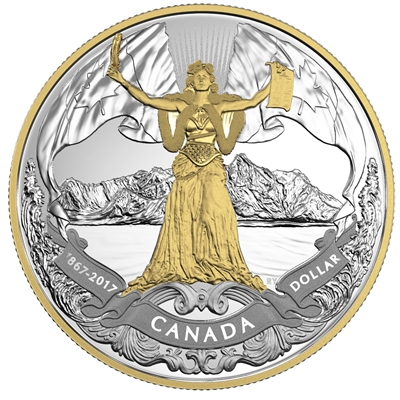 2017 Canada $1 Confederation Gold Plated Proof Silver in square capsule (No Tax)