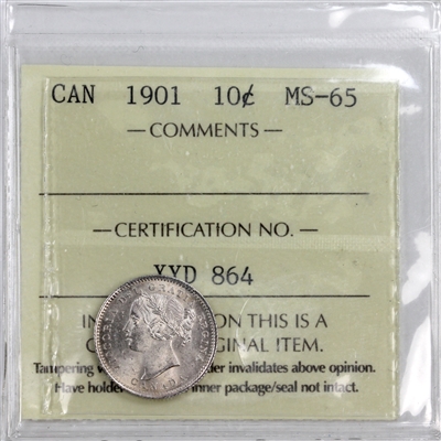1901 Canada 10-cents ICCS Certified MS-65