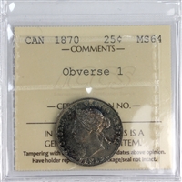 1870 Obv. 1 Canada 25-cents ICCS Certified MS-64