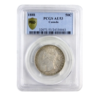 1888 Obv. 2 Canada 50-cents PCGS Certified AU-53